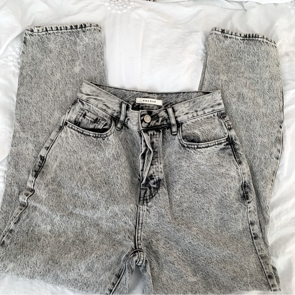 PACSUN High Rise Button Up Faded Straight Leg Jeans